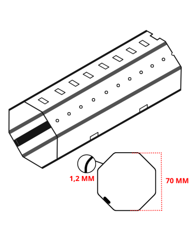 Tube octo 70 - Épaisseur 1,2 mm - Barre de 6,5 m