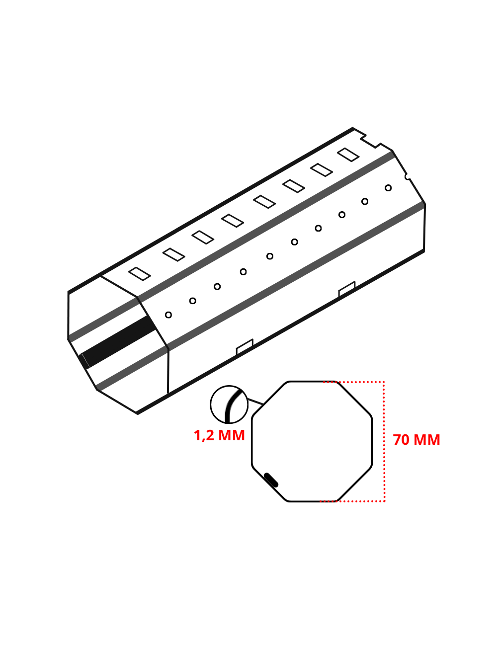 Tube octo 70 - Épaisseur 1,2 mm - Barre de 6,5 m