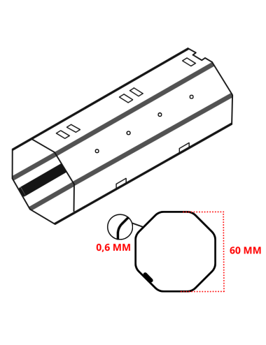 Tube octo 60 - Épaisseur 0,6 mm - Barre de 6,5 m