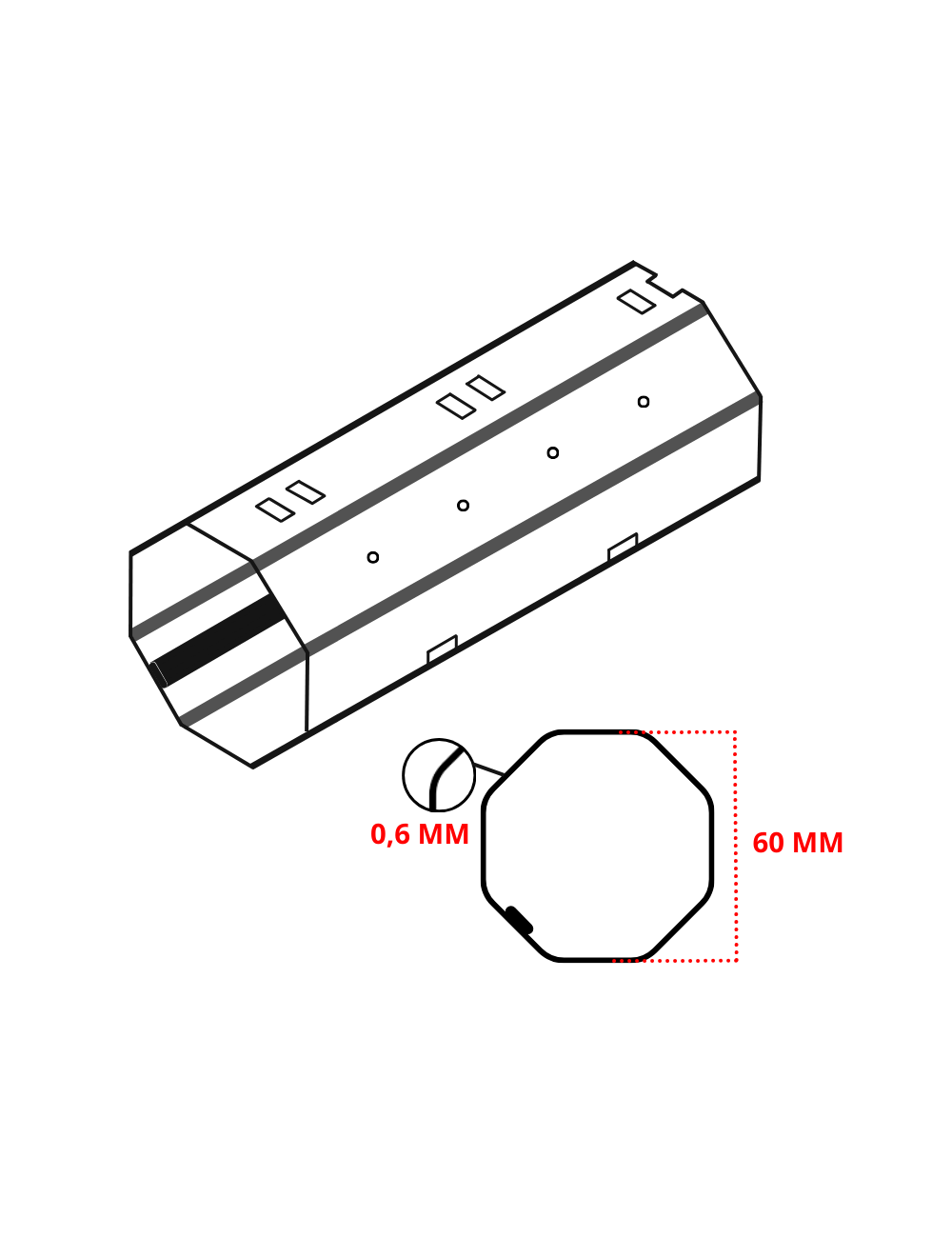 Tube octo 60 - Épaisseur 0,6 mm - Barre de 6,5 m