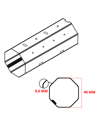 Tube octo 40 - Épaisseur 0,6 mm - Barre de 6,5 m