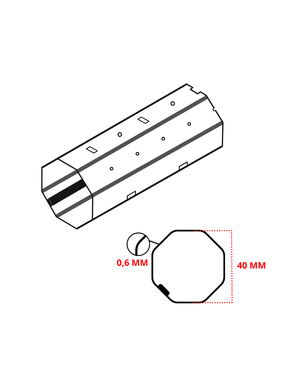 Tube octo 40 - Épaisseur 0,6 mm - Barre de 6,5 m