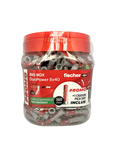 Fischer BigBox DuoPower 8x40 - 360 chevilles + crayon Pica Dry