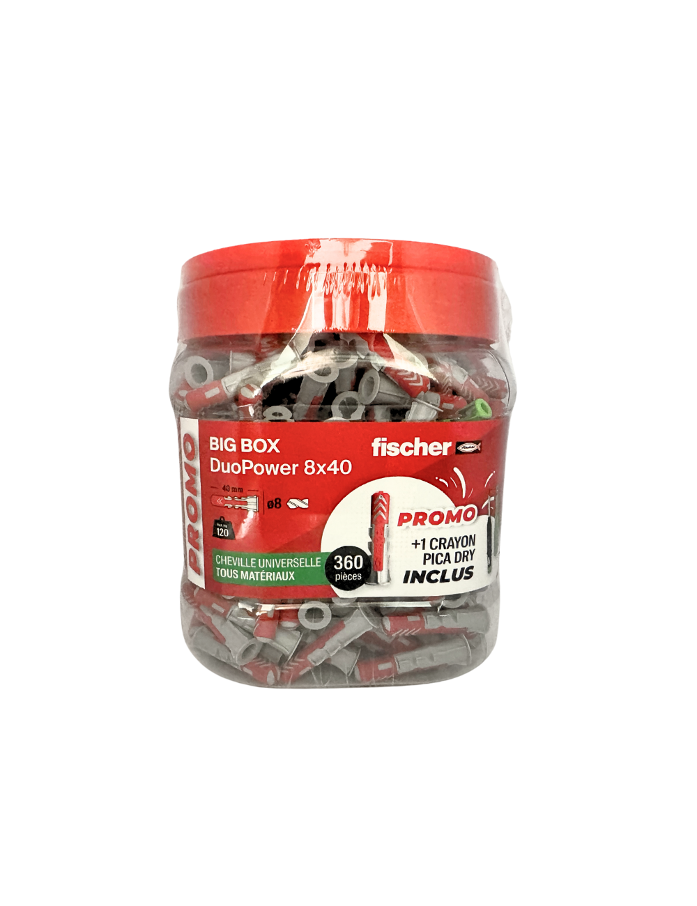 Fischer BigBox DuoPower 8x40 - 360 chevilles + crayon Pica Dry