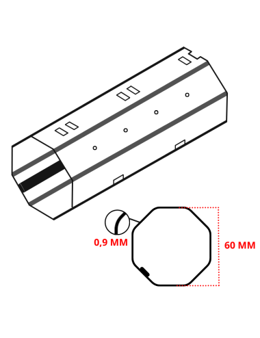 Tube octo 60 - Épaisseur 0,9 mm - Barre de 6,5 m